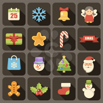 .Flat icons set for Web and Mobile Applications. Christmas.