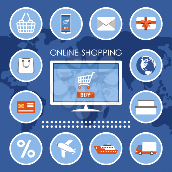 Internet shopping, e-commerce, online shopping set.  Vector illustration