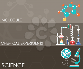 Three science banners. Infographics. Flat design style. Vector illustration