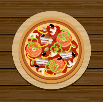 Pizza on a wooden table. Vector
