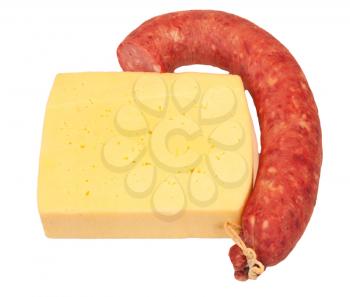 sausage and cheese on white background