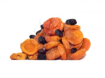 raisins and dried apricots isolated on white background 