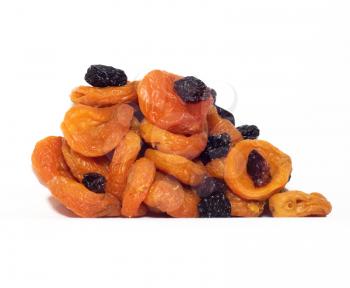 raisins and dried apricots isolated on white background 
