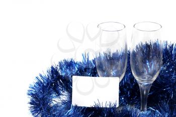champagne glasses with a plastic card for the new year