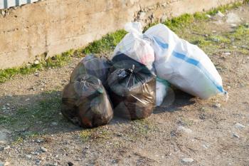 garbage in bags in nature