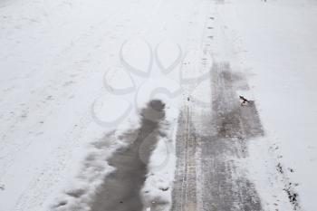 trace of the car in the snow