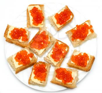 red caviar on bread with butter