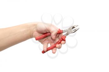 pliers in hand on white background