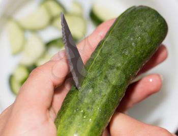 cucumbers cutting knife