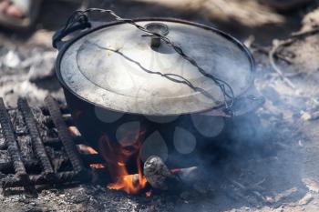 kettle on a fire in nature
