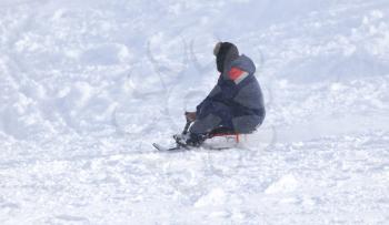 man sledding in the snow
