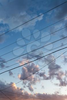 electrical wires on a background of night sky