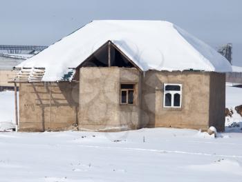 house in the snow in the winter