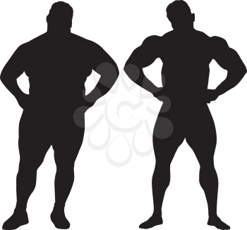 Royalty Free Clipart Image of a Bodybuilder and Fat Man