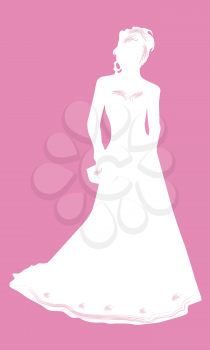 Royalty Free Clipart Image of a Silhouetted Bride on a Pink Background