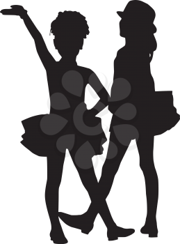 Royalty Free Clipart Image of Two Silhouettes of Dancing Girls