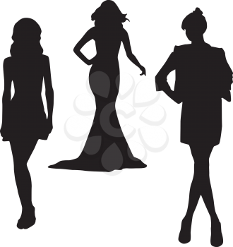 Royalty Free Clipart Image of Three Silhouettes of Women