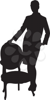 Royalty Free Clipart Image of a Girl Leaning on a Chair