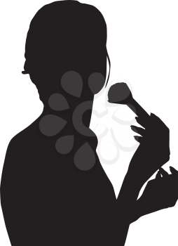 Royalty Free Clipart Image of a Silhouette of a Woman Applying Makeup