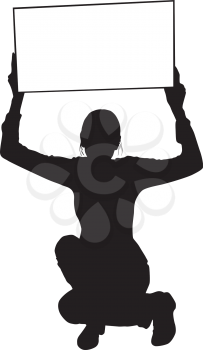 Royalty Free Clipart Image of a Woman Holding a Sign