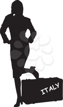 Royalty Free Clipart Image of a Woman With a Suitcase With Italy On It