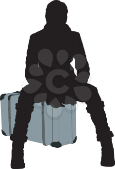 Royalty Free Clipart Image of a Man on a Suitcase