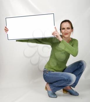 Promotion - beautiful girl whit sign, one person