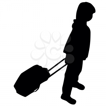 Royalty Free Clipart Image of a Small Girl With a Travel Bag in Silhouette