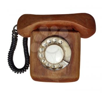 Wooden telephone on white background