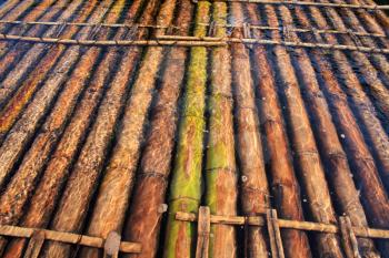 Royalty Free Photo of a Bamboo Raft on the River Kvay, Thailand