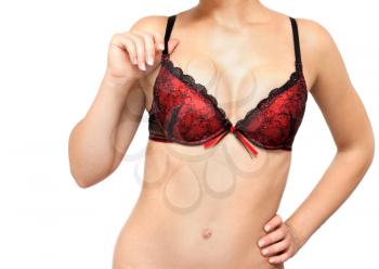 Royalty Free Photo of a Woman in a Red Bra