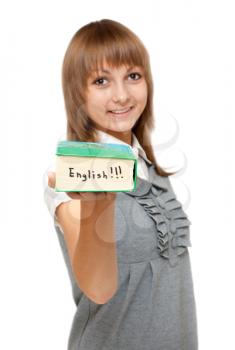 Royalty Free Photo of a Girl Holding a Dictionary