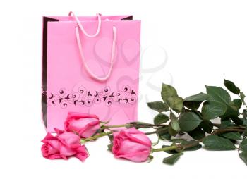 Royalty Free Photo of a Present and Roses