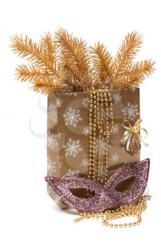 Royalty Free Photo of a Christmas Gift and Mask