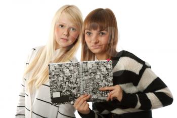 Royalty Free Photo of Two Girls Holding a Diary