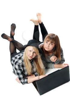 Royalty Free Photo of Two Girls With a Laptop