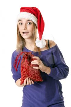 Royalty Free Photo of a Girl in a Santa Hat