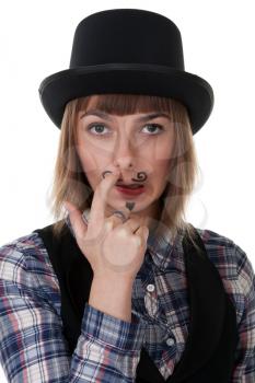 Royalty Free Photo of a Girl With a Painted Mustache