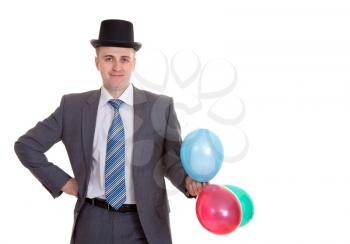 Royalty Free Photo of a Businessman Holding Balloons