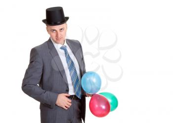 Royalty Free Photo of a Businessman Holding Balloons