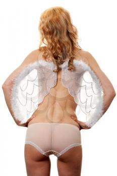 Royalty Free Photo of a Woman Wearing Angel Wings