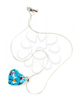 Blue heart-shaped pendant isolated on white background