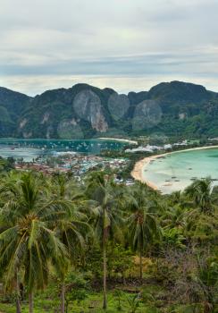 The view from the vantage point on the Isthmus of Phi Phi Island in Thailand