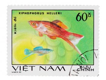postage stamp with a picture of a fish aquarium