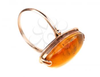 gold ring with amber, isolate on white