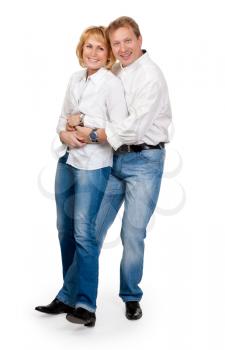 loving couple on the jeans, isolate on white