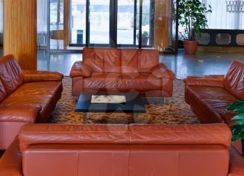 Luxurious leather sofas in the lobby