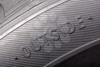 inscription on the new wheel close-up outside