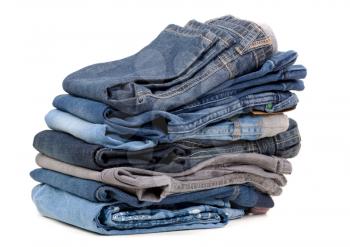 stack of blue jeans shade isolated on white background.