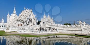 Panorama magnificently grand white temple, Rong Khun temple, Chiang Rai province, northern Thailand